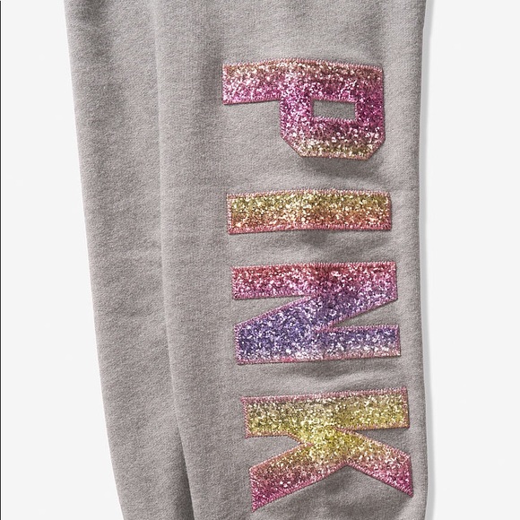 NEW💕VS PINK PASTEL PINK OMBRÉ BLING CLASSIC PANTS - Picture 5 of 6